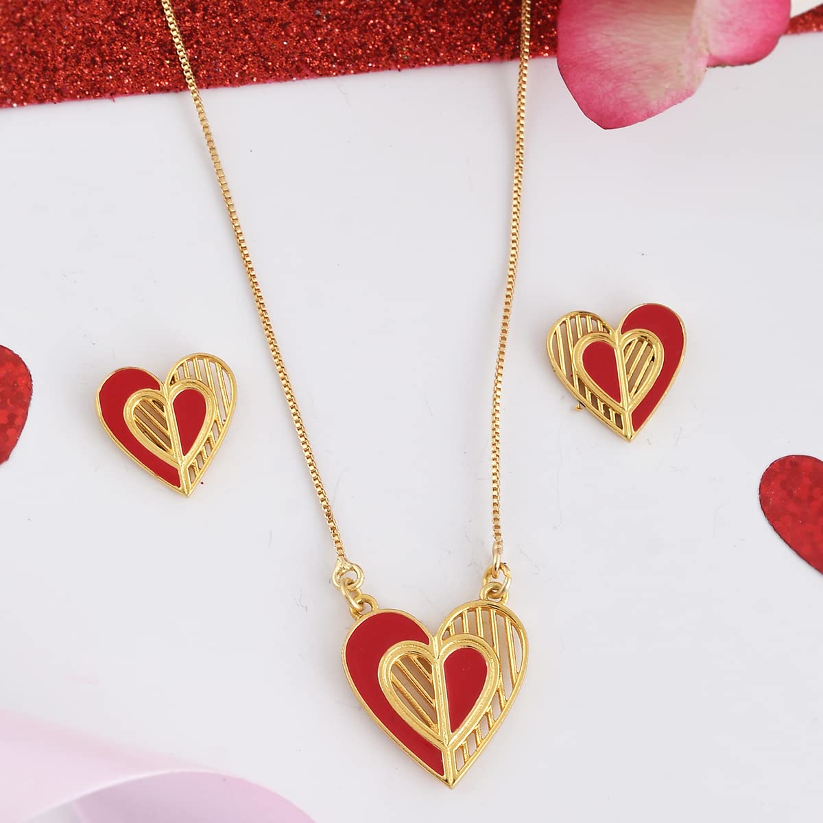 Edgy Hearts Pendant Set - Black and Silver
